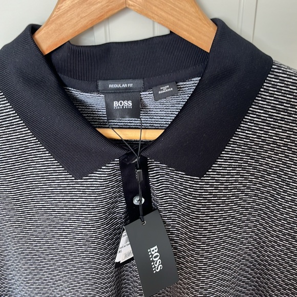 HUGO BOSS NWT MERCERIZED-COTTON POLO SHIRT WITH TWO-TONE MONOGRAM PRINT - Picture 3 of 7